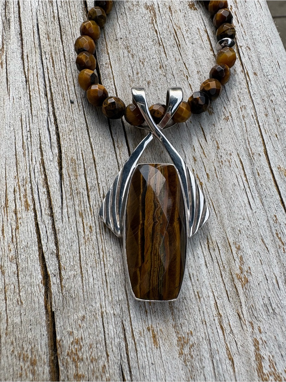 Jay King Faceted Tigers Eye Bead Necklace with Sterling Silver Pendant - Picture 13 of 13
